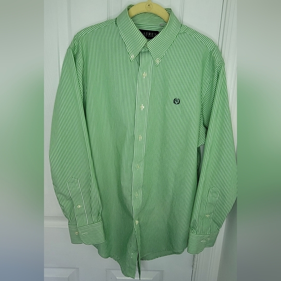 Ralph Lauren Striped Green and white Mens Classic Fit Button-Down Shirt Large - Picture 2 of 7